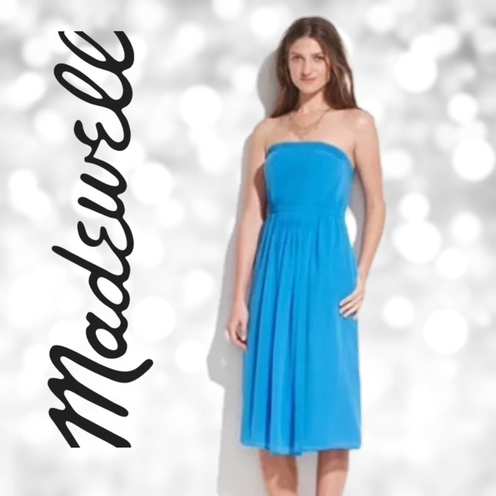 MADEWELL Blue Silk Strapless Dress